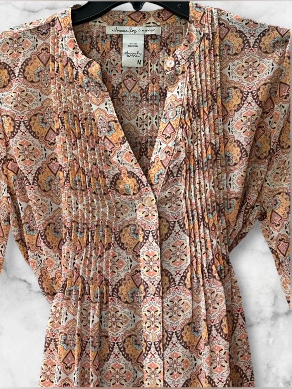 America Rag Boho Paisley Floral Tunic Semi Sheer Pintuck Front and Back Size M - Picture 4 of 10
